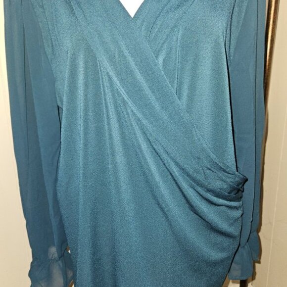 * NEW Surplice Wrap Teal Blouse STUDIO 1886 Ladies Large 12 - 14 - Picture 7 of 10